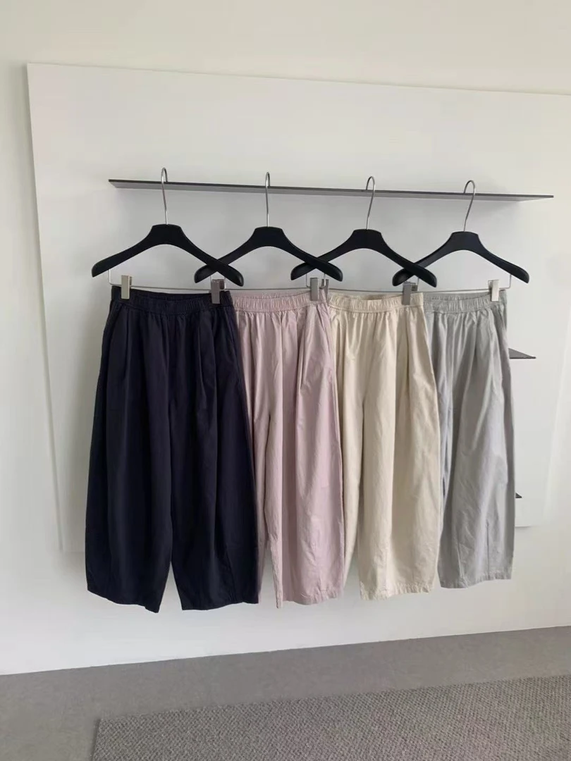 日式纯色薄款夏季舒适简约高腰休闲裤时尚直筒运动气球裤阔腿裤