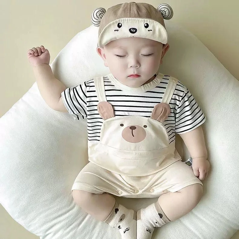 呆萌小狗男宝宝男女宝宝夏季连体衣哈衣婴儿外出服爬爬服纯棉透气