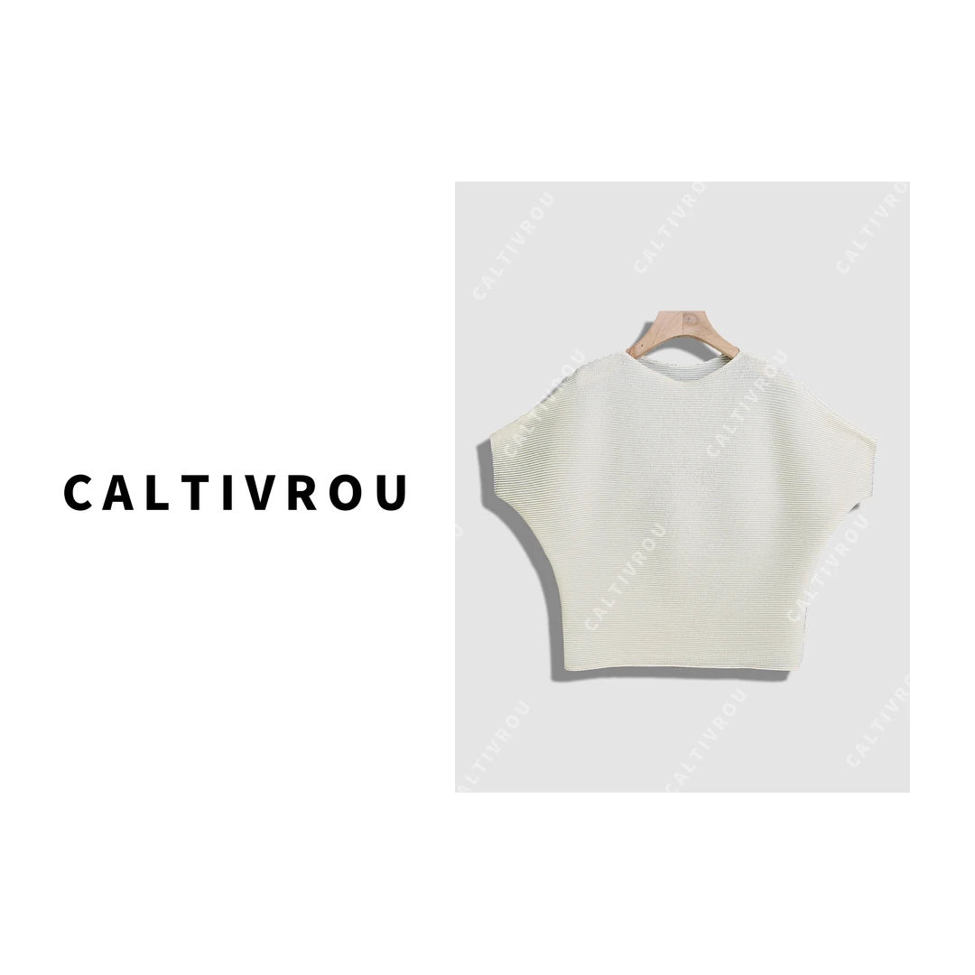 Caltivrou褶皱纹理纯色蝙蝠袖设计感百搭上衣-Y16237
