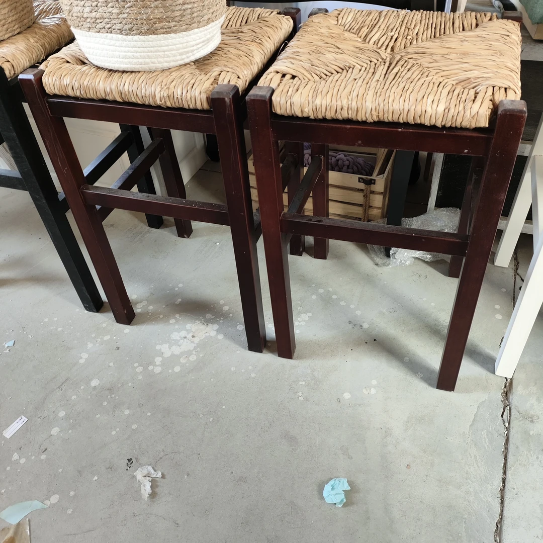 松木实木草编垫花架凳花几架凳花盆架