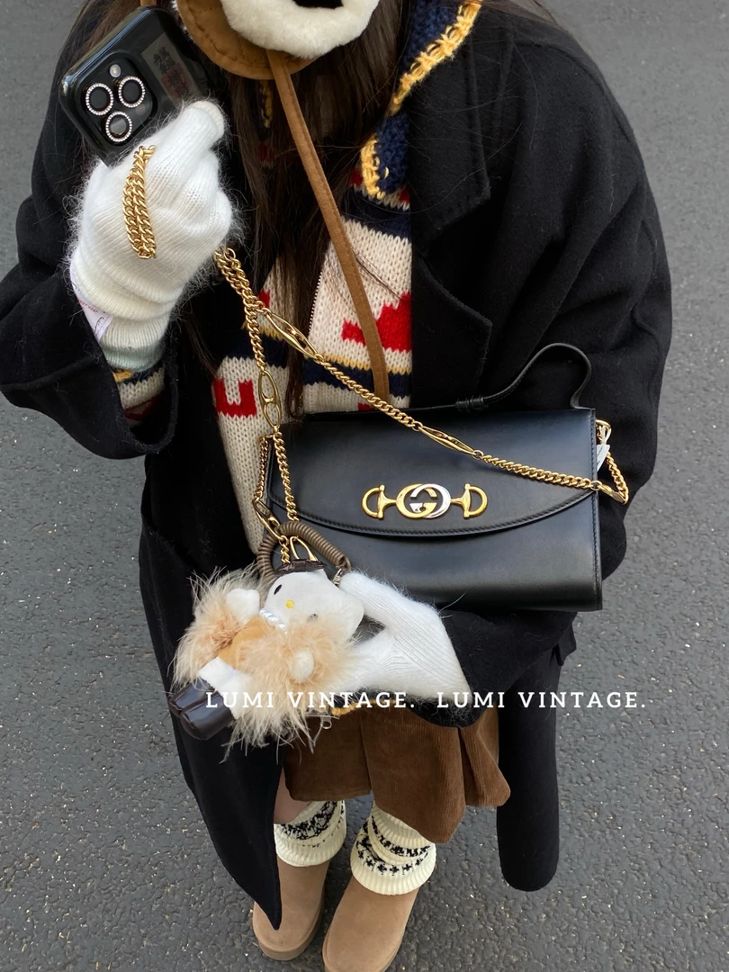 95新 GUCCI/古驰 zumi黑色单肩包73378381