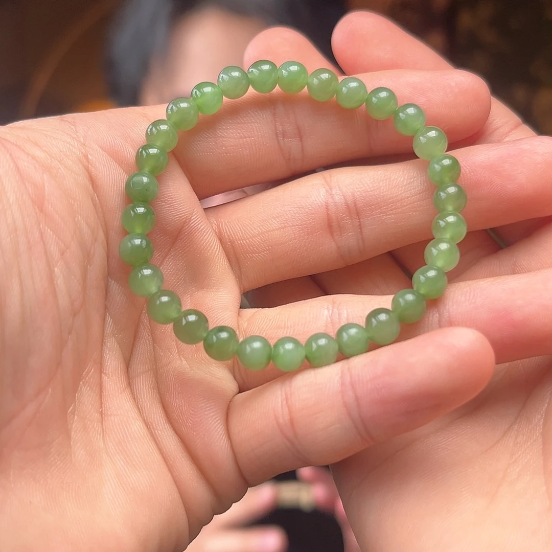 和田玉手串未镶嵌无矿点碧玉单圈有平头