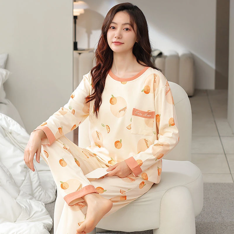 双面纯棉睡衣女春秋长袖全棉两件套韩版休闲可外穿家居服套装