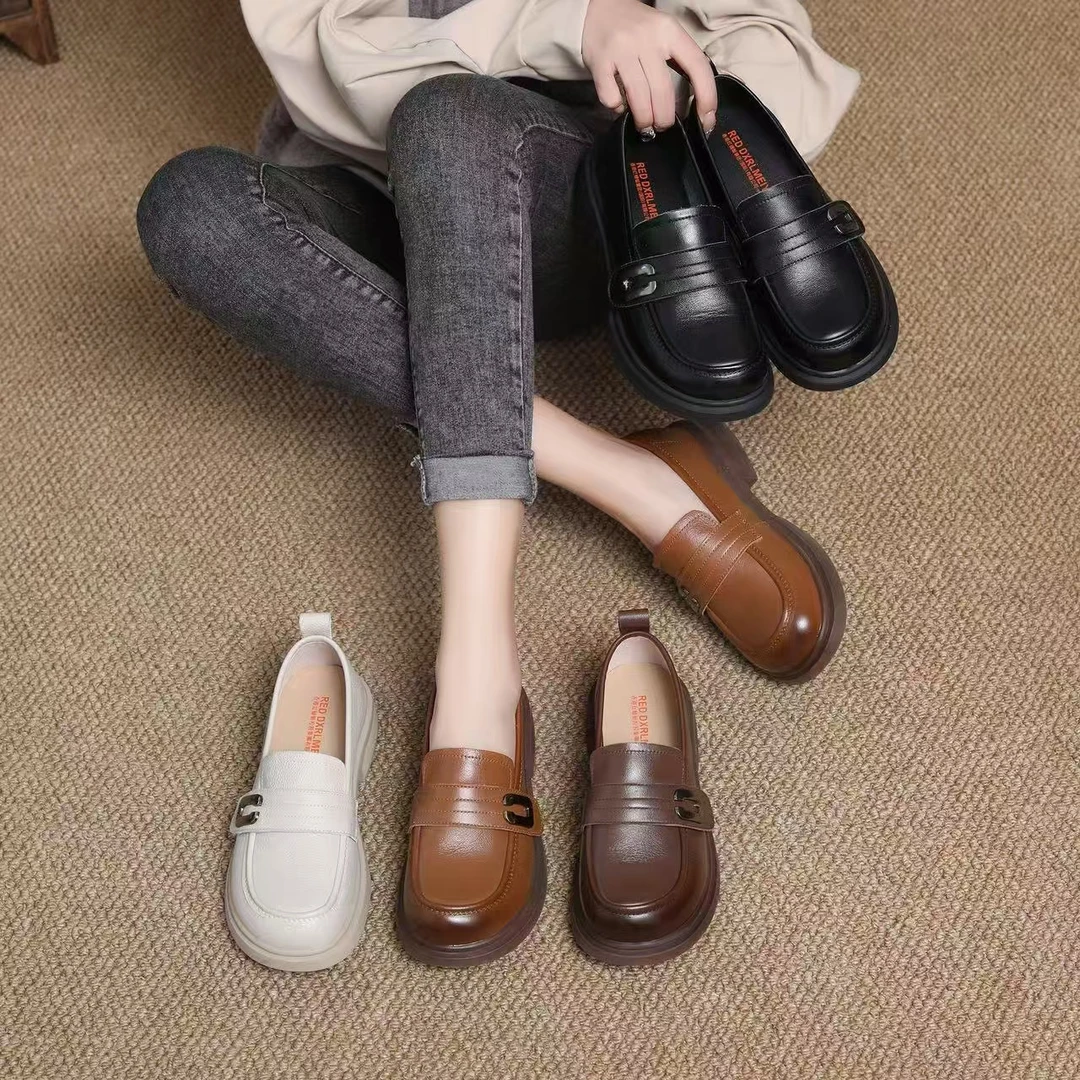 211新款圆头魔术贴边扣软底舒适百搭时尚乐福鞋