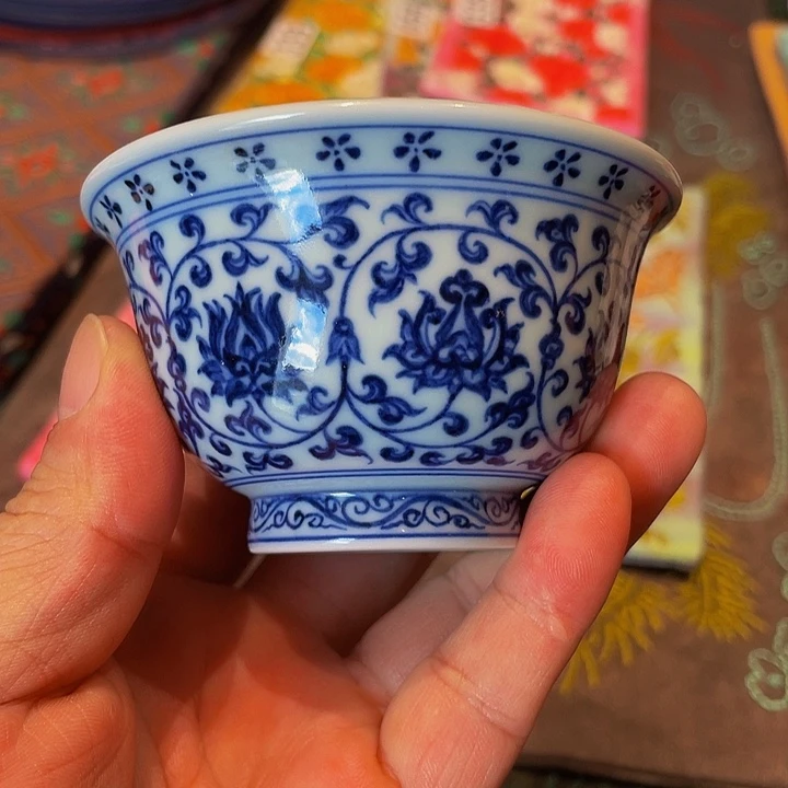 全手工缠枝莲压手杯