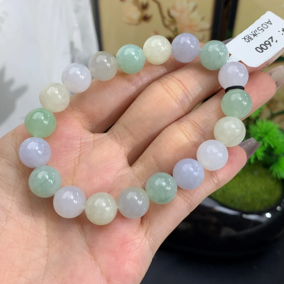 翡翠手链未镶嵌卡10胶润多宝手串