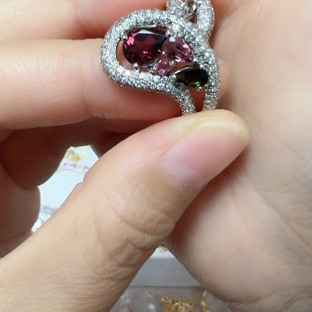 不***啦银S925镶嵌碧玺戒指拍两单