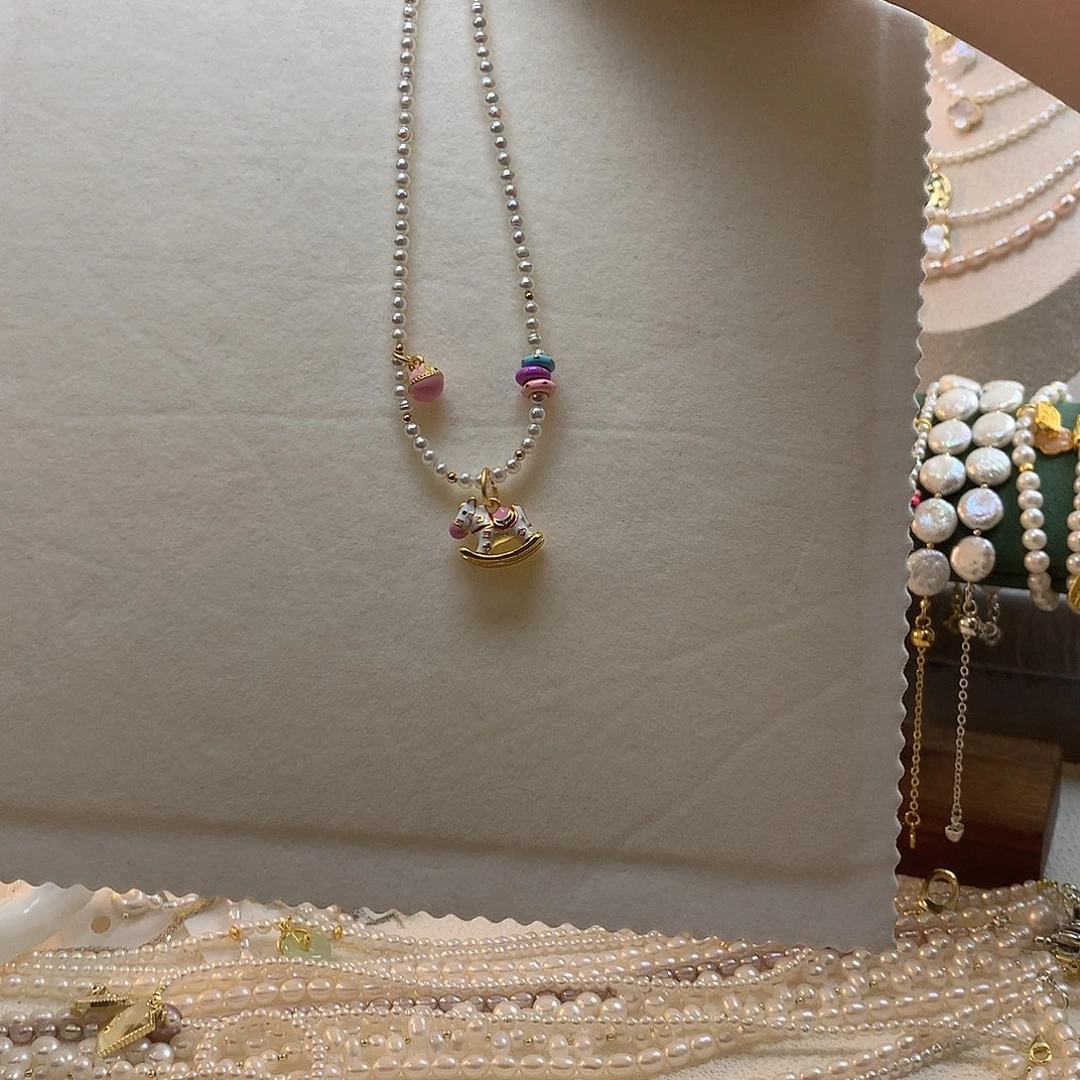 合金淡水珍珠马儿项链