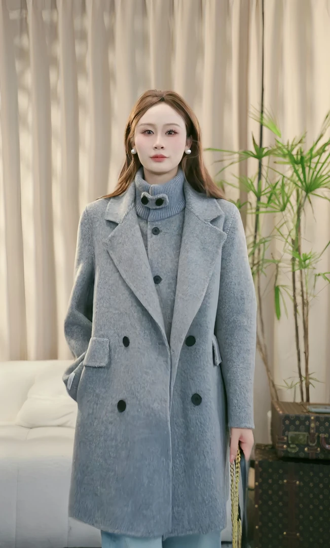 【杨杨专属】新款双面羊毛大衣女短款气质小个子螺纹马甲两件套外套