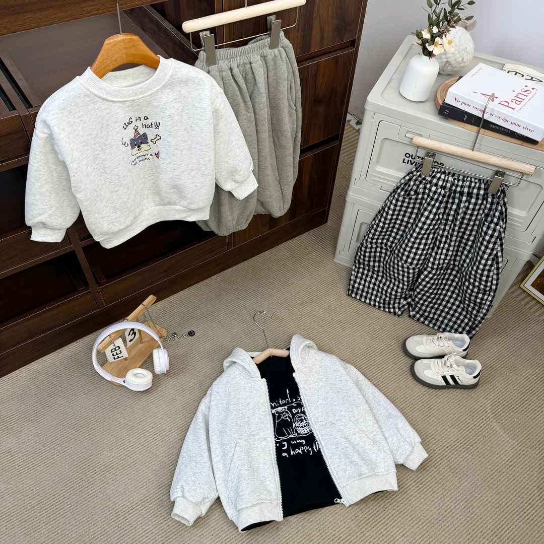 2025年秋冬款加厚合集男童加绒上衣内搭裤子单件E201