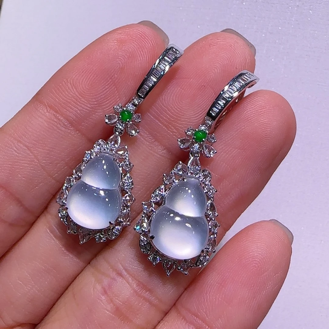 翡翠耳坠18K金镶嵌诗****7葫芦