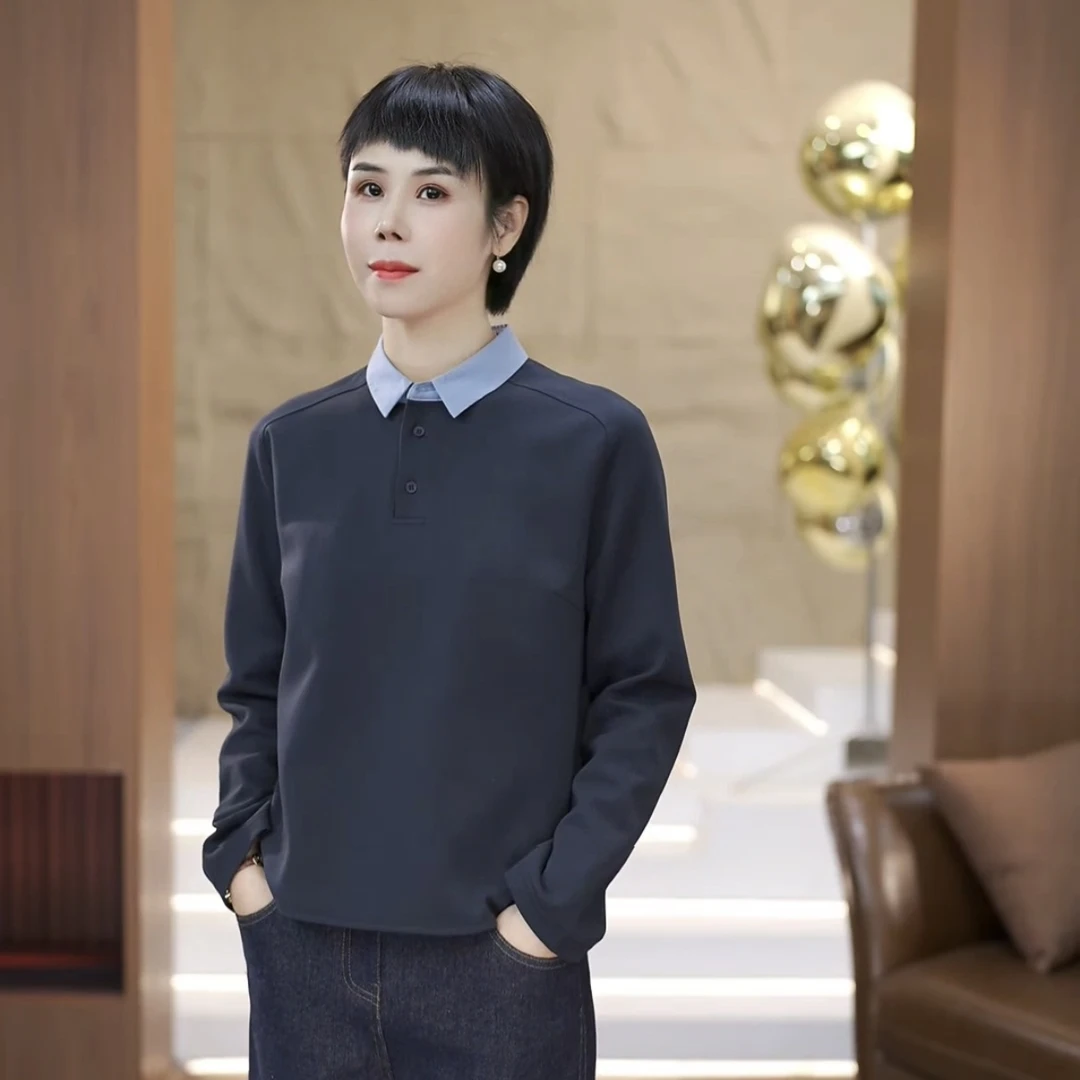 【渲渲推荐】H-F5323秋季时尚减龄显瘦翻领小衫