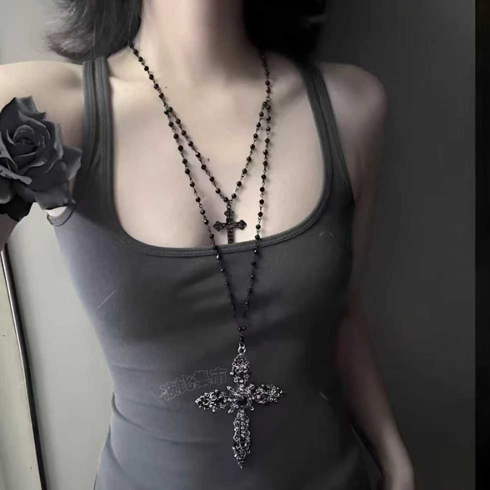 合金项链 长款十字架项链甜酷辣妹叠戴锁骨链女高级感颈链配饰