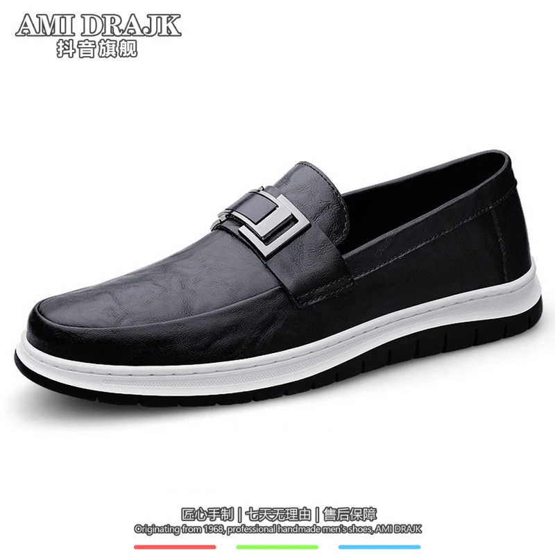 AMI DRAJK男士休闲皮鞋2025年春秋季新款真皮英伦时尚高档手工奢