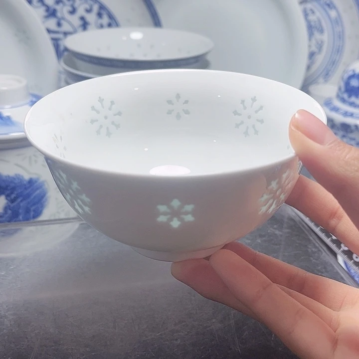 碗素玲珑雕塑雪花五寸饭碗