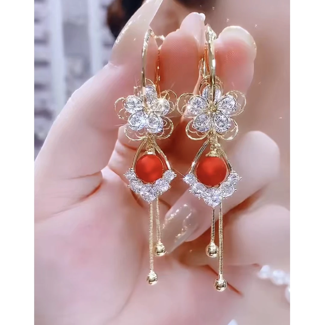 铜合金耳饰 新款轻奢【花开富贵】优雅精致时尚气质百搭耳环0383