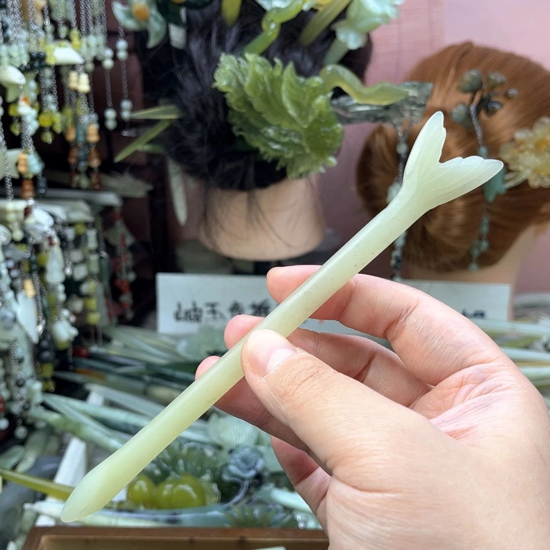 蛇纹石玉发饰未镶嵌柯****❥默认微瑕岫玉发簪