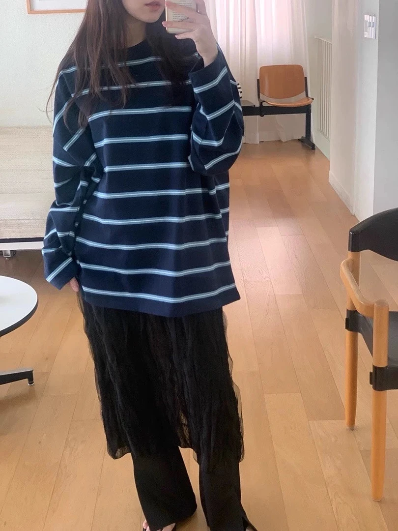 泡菜logard*nr圆领条纹宽松t恤女