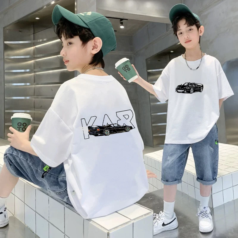 【100%纯棉】韩版短袖印花男童黑白男童T恤新款t恤夏款韩系休闲风