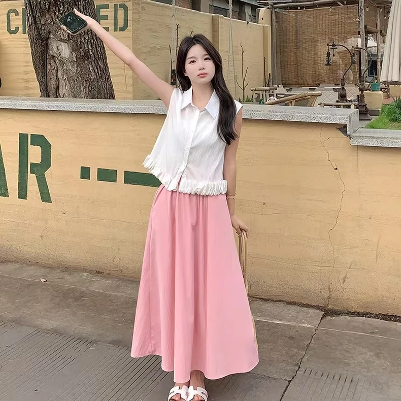 夏季时尚套装小香风裙子百搭百褶裙通勤显瘦休闲风AR气质网红