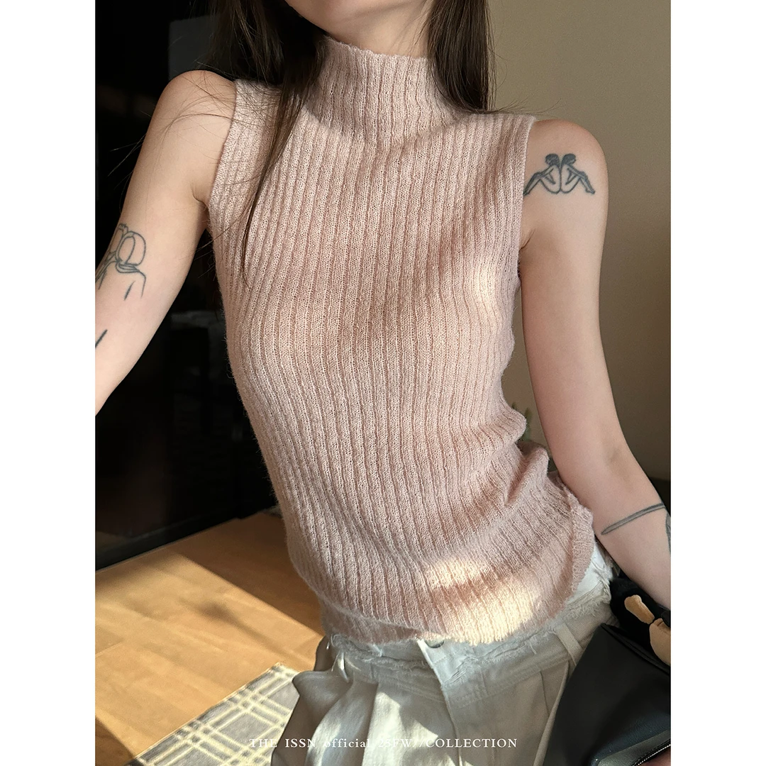 THEISSN宁司 高领内搭针织背心女早秋新款打底衫上衣  01254