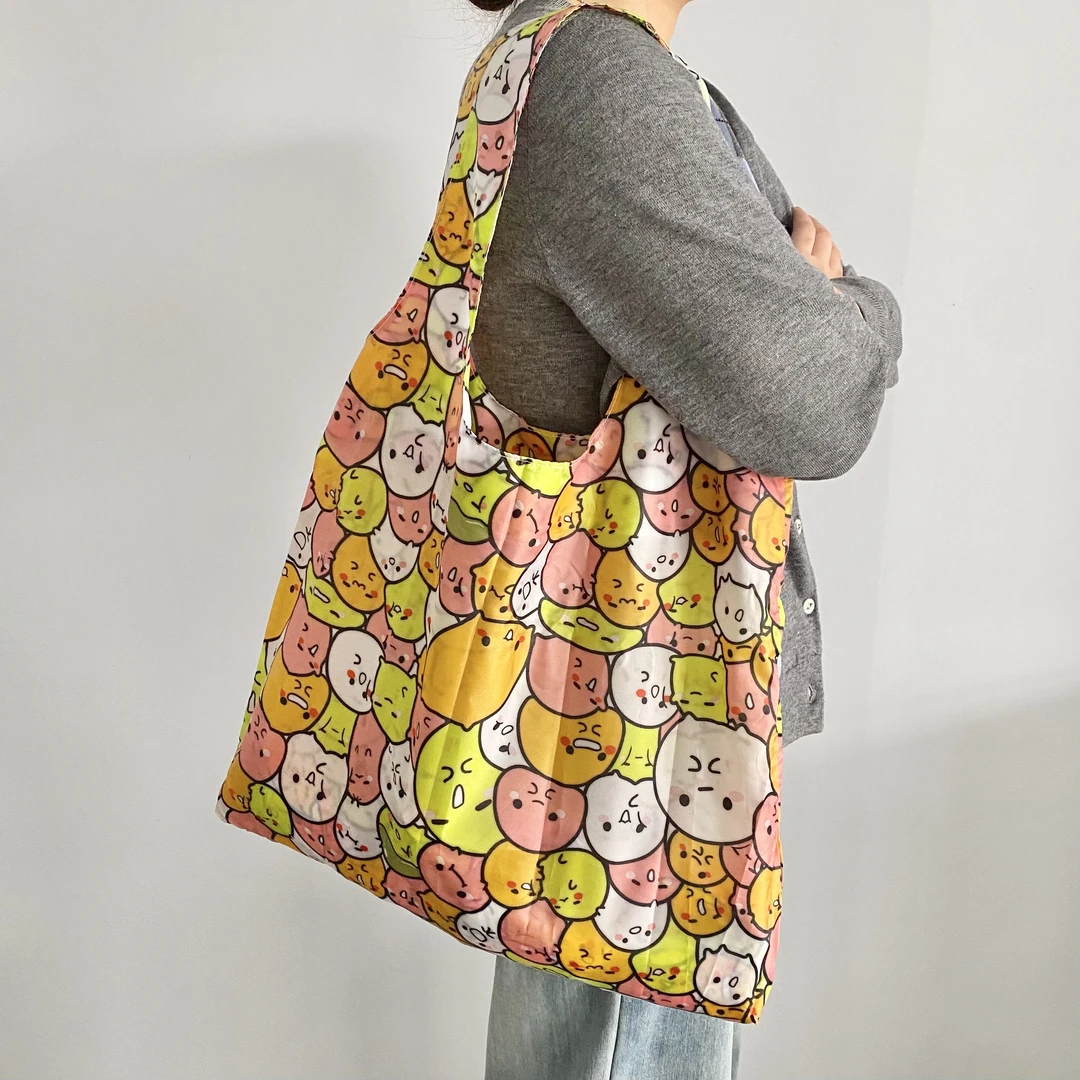 小清新卡通购物袋环保袋通用大众购物旅行买菜袋印花单肩肩包