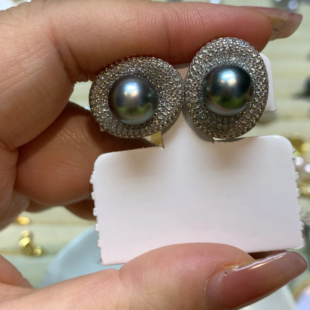 海水珍珠耳饰银S925镶嵌