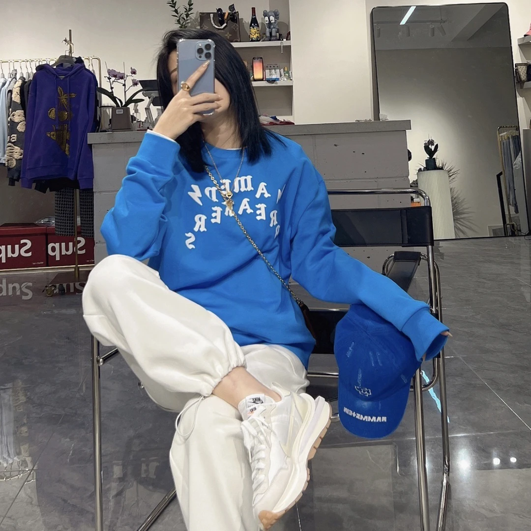 95新 LouisVuitton/路易威登 yy 蓝色字母印花logo卫衣 M码600369