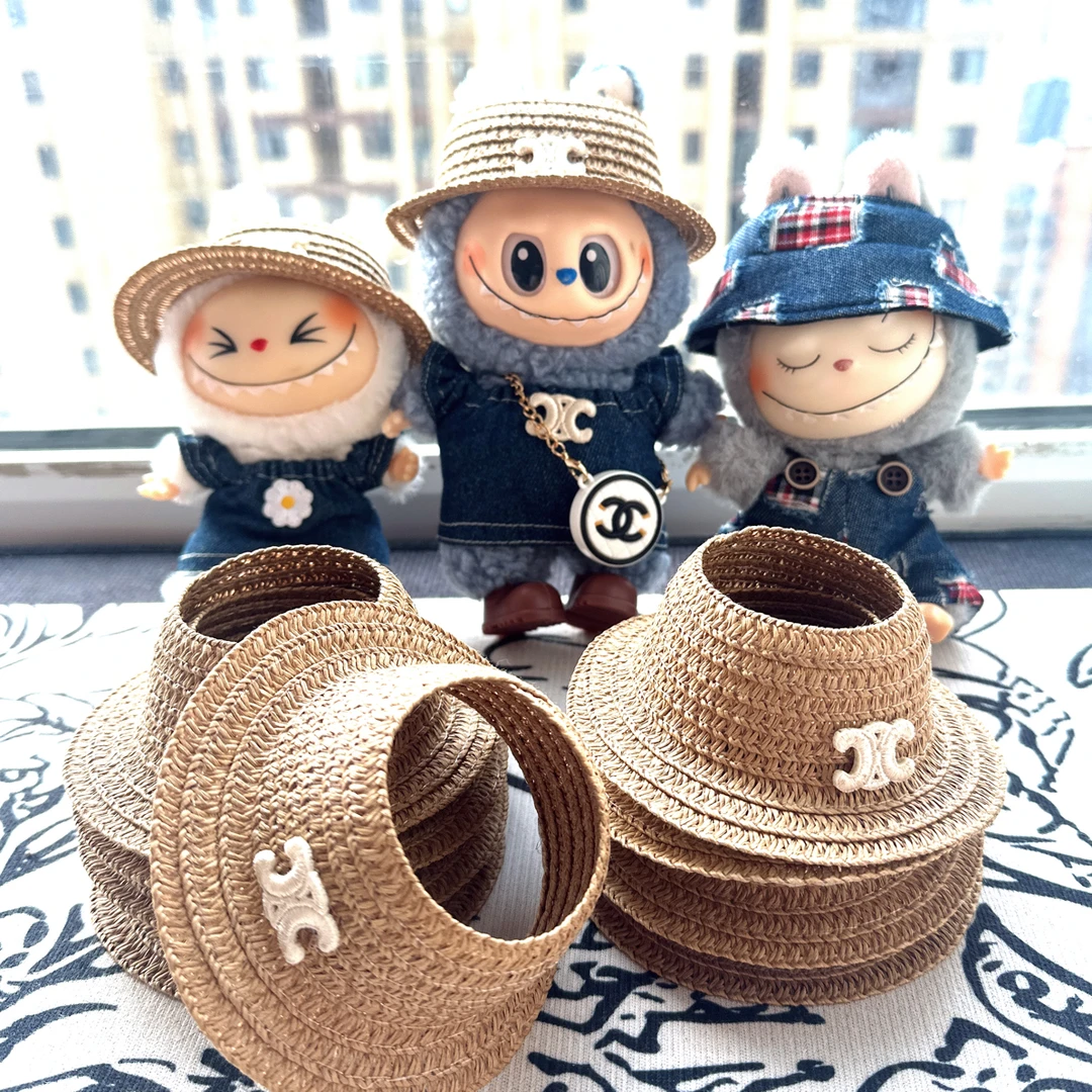 拉布布娃娃吋尚草帽夏日清凉labubu帽子一代二代三代坐坐派对穿搭