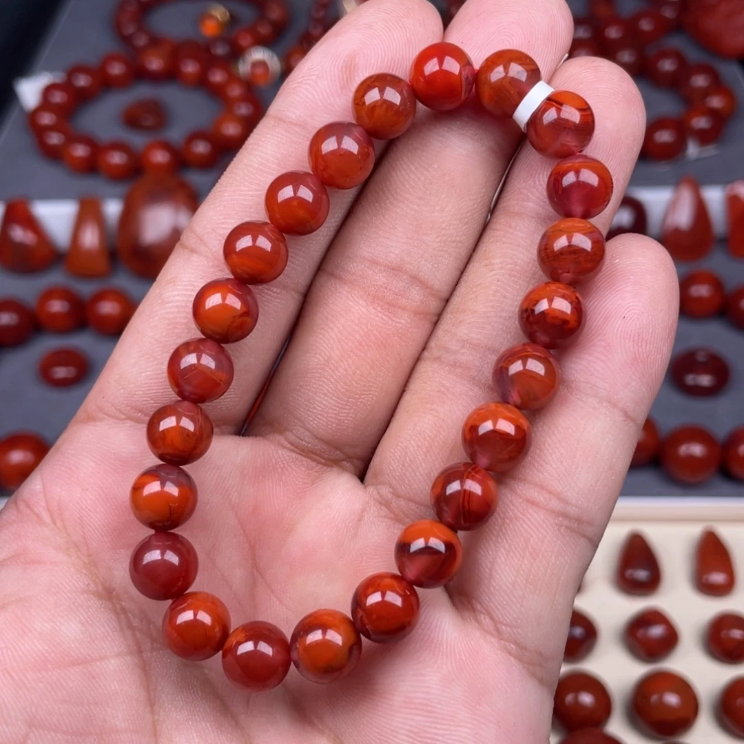 南红玛瑙未镶嵌瓦西南红圆珠手串8mm+