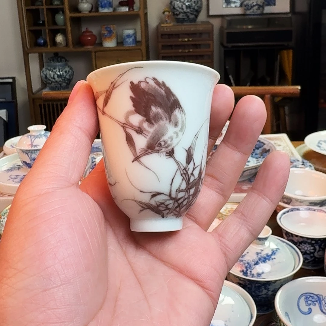 杯微微瑕，重工单翠，纯手绘
