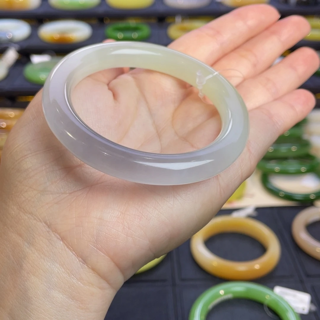 和田玉未镶嵌手镯高冰紫翠手镯56