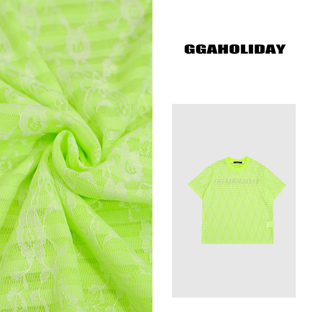GGAHOLIDAY夏季休闲宽松潮流百搭蕾丝拼接美式条纹短袖T恤-152594