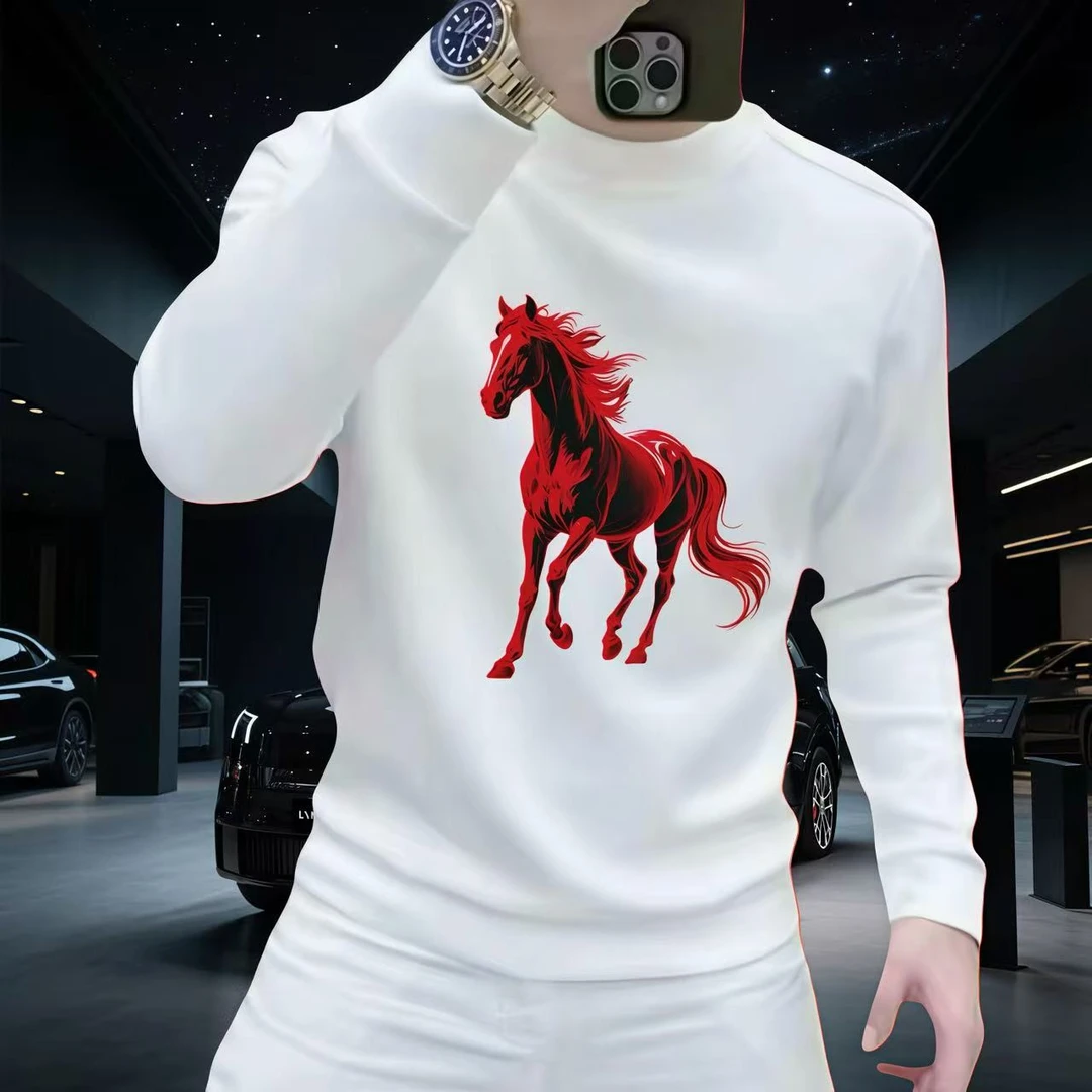 个性潮流重磅圆领卫衣痞帅街头修身休闲秋季印花时尚男士潮流卫衣