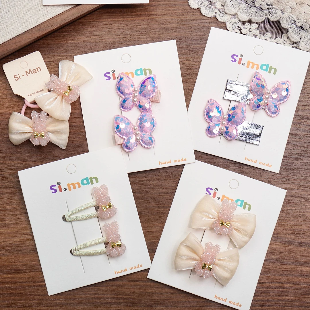 满9.9飞 韩版卡通蝴蝶小熊女孩发夹BB夹亮片布艺儿童手工发圈发饰