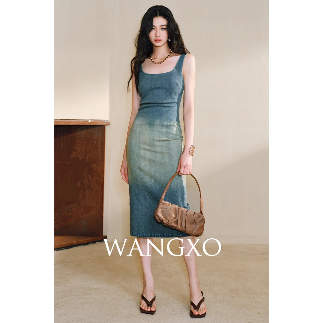 WANGXO 渐变收腰弹力牛仔背心连衣裙 2431726W