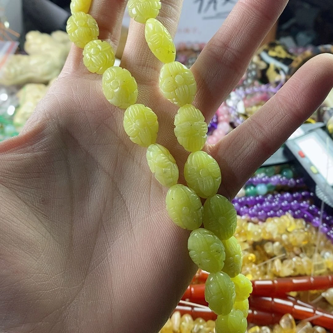 玛瑙/玉髓珠宝半成品未镶嵌一条12×16柠檬玉雕刻花A136