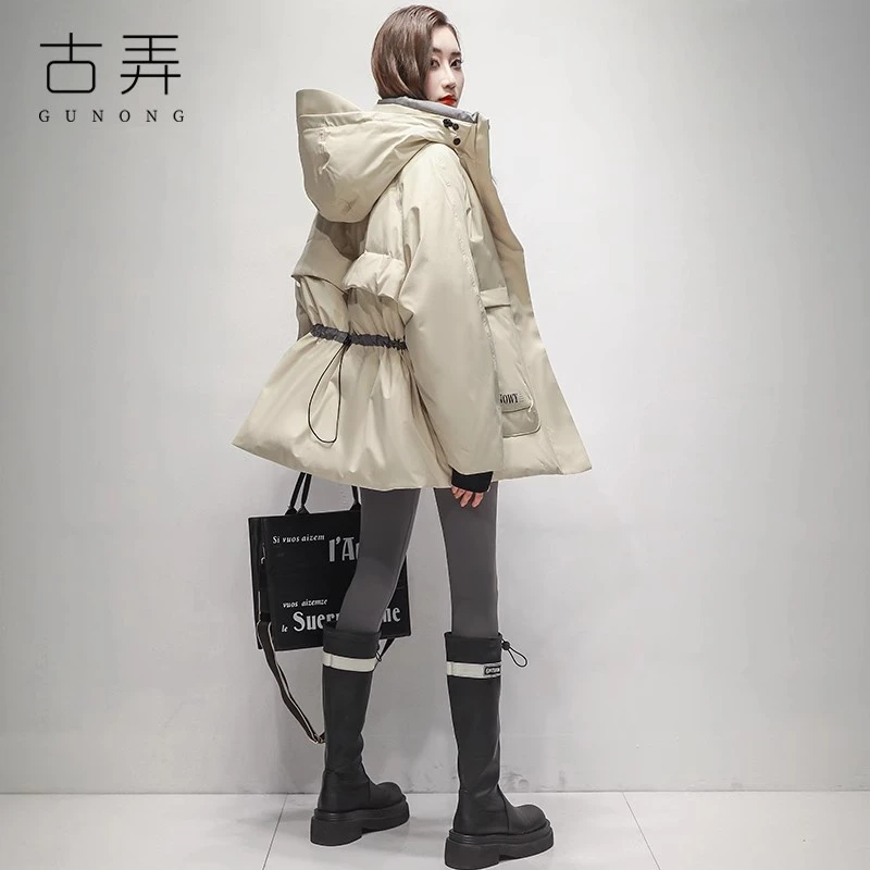 古弄潮牌冲锋衣羽绒服女中长款小个子高级感超好看工装派克服外套