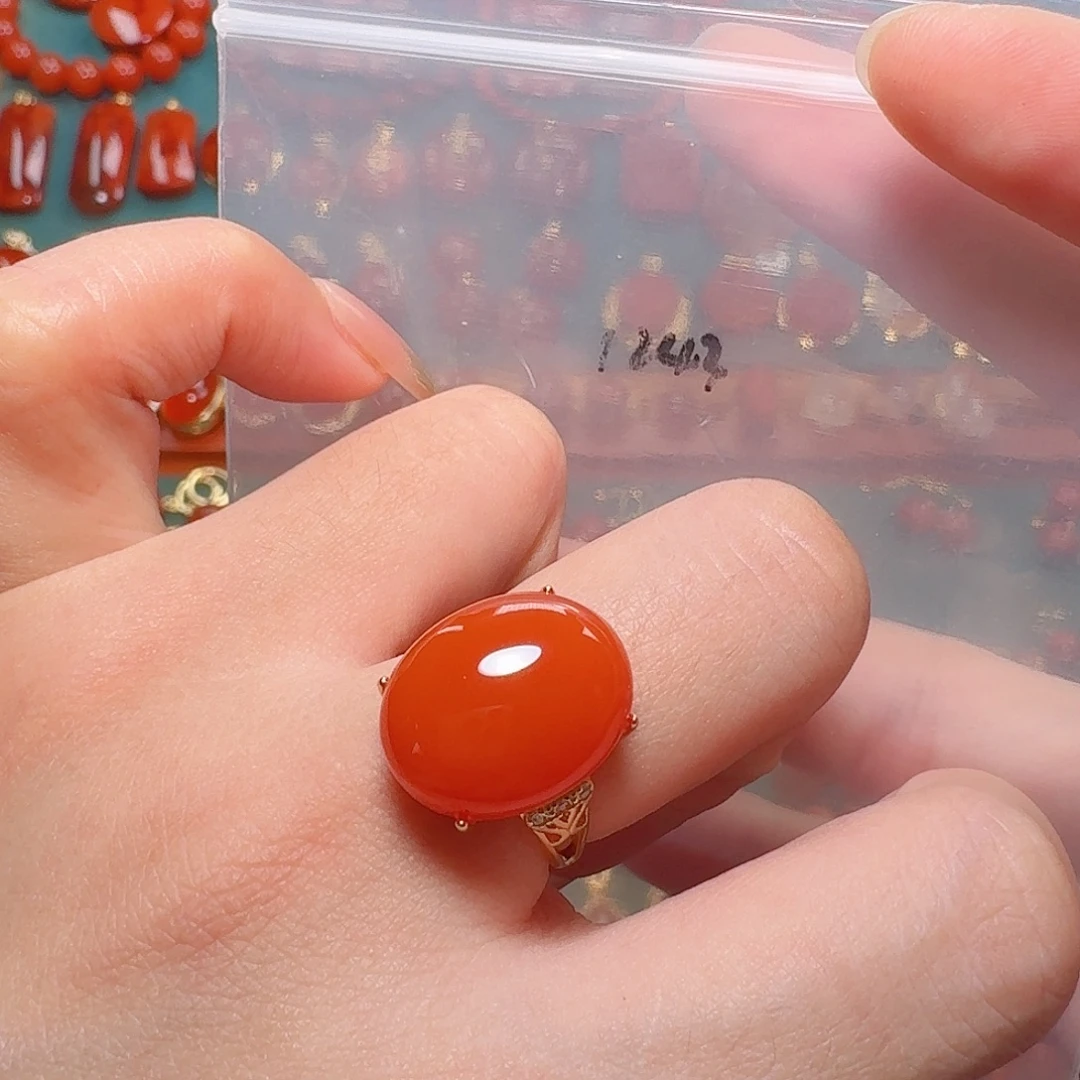 南红玛瑙银S925镶嵌戒指