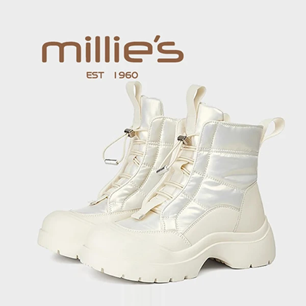 MILLIE'S/妙丽白色靴子厚底短靴英伦风马丁靴秋冬加厚保暖靴Q