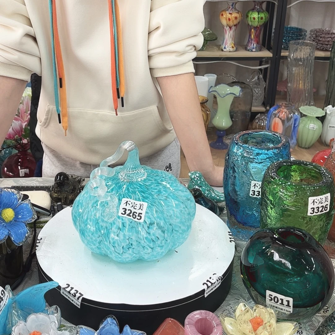 蓝大南瓜  家悦琉璃花器摆件不完美
