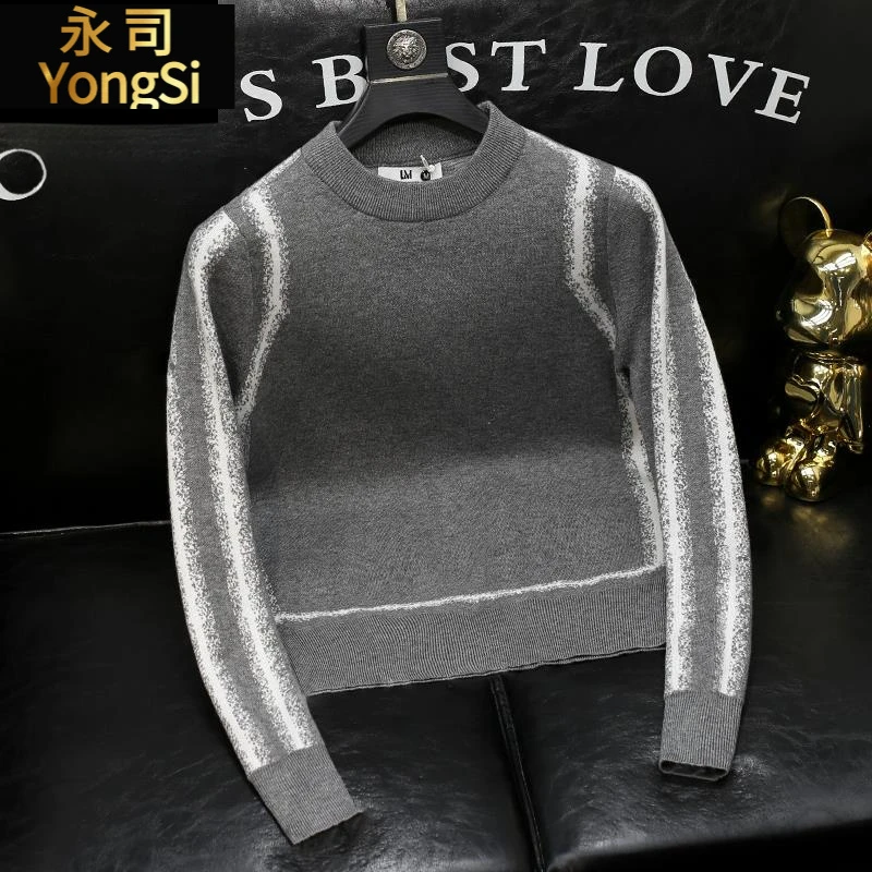 长袖毛衣撞色高级感设计针织衫男士青年欧洲站休闲冬季保暖毛衫潮