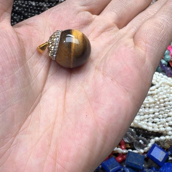 合金玛瑙/玉髓珠宝半成品一颗20mm虎眼吊坠