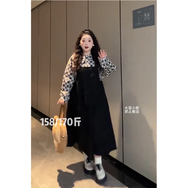 大码套装衬衫背带裙春夏季新款日系可爱减龄两件套99107#