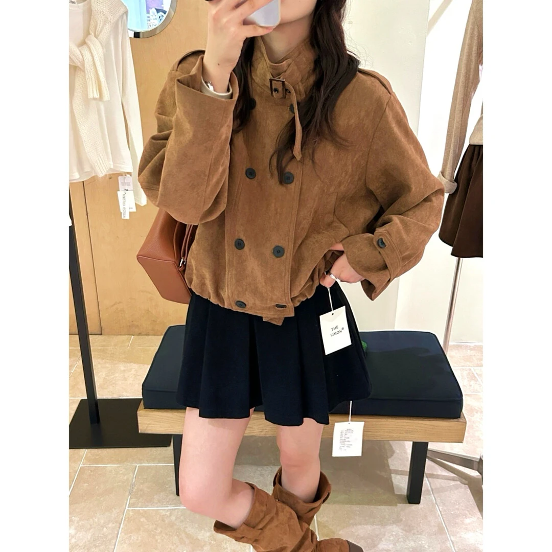 2025秋季新款韩系立领拉链麂皮绒外套休闲百搭显瘦气质夹克上衣女