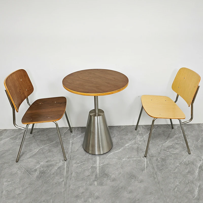 意式网红不锈钢曲木椅简约轻奢靠背餐椅设计感餐厅家用餐桌椅子