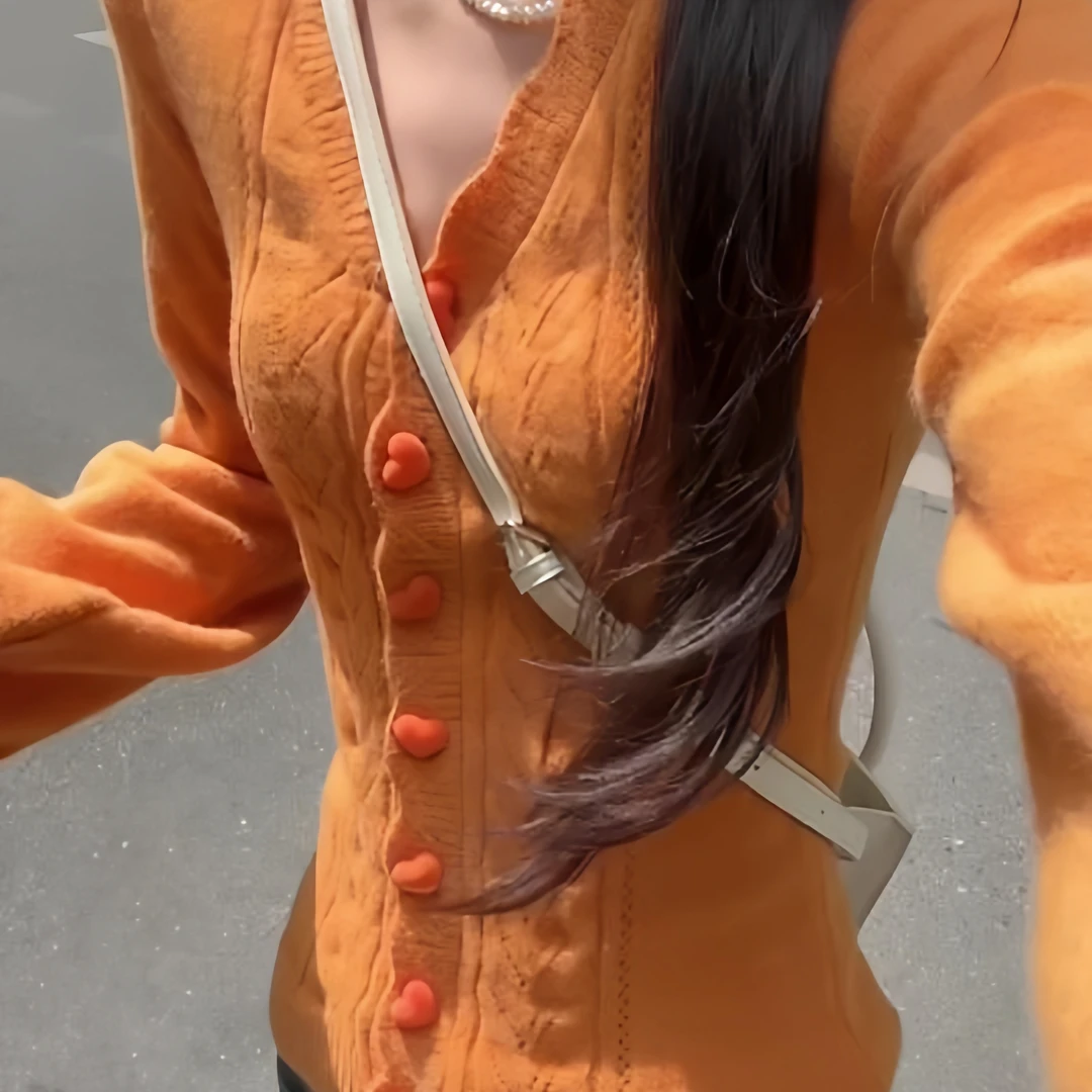 2025早秋季韩系镂空钩花领针织衫开衫毛衣外套女修身显瘦小上衣