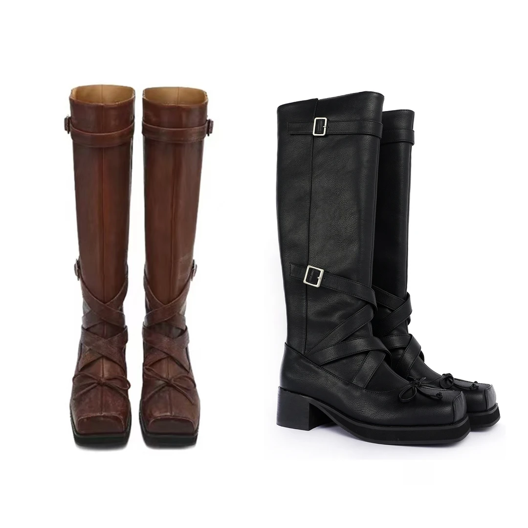 【mimius】肉 25早秋芭蕾解构方头一脚蹬骑士长靴(跟高4cm) WG07306