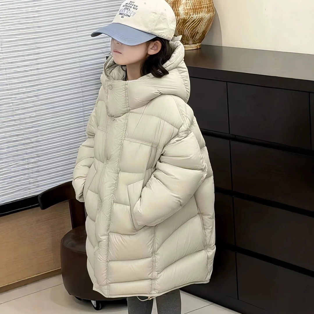 高充绒儿童羽绒服2025新款90白鸭绒男女童中大童保暖长款宽松外套