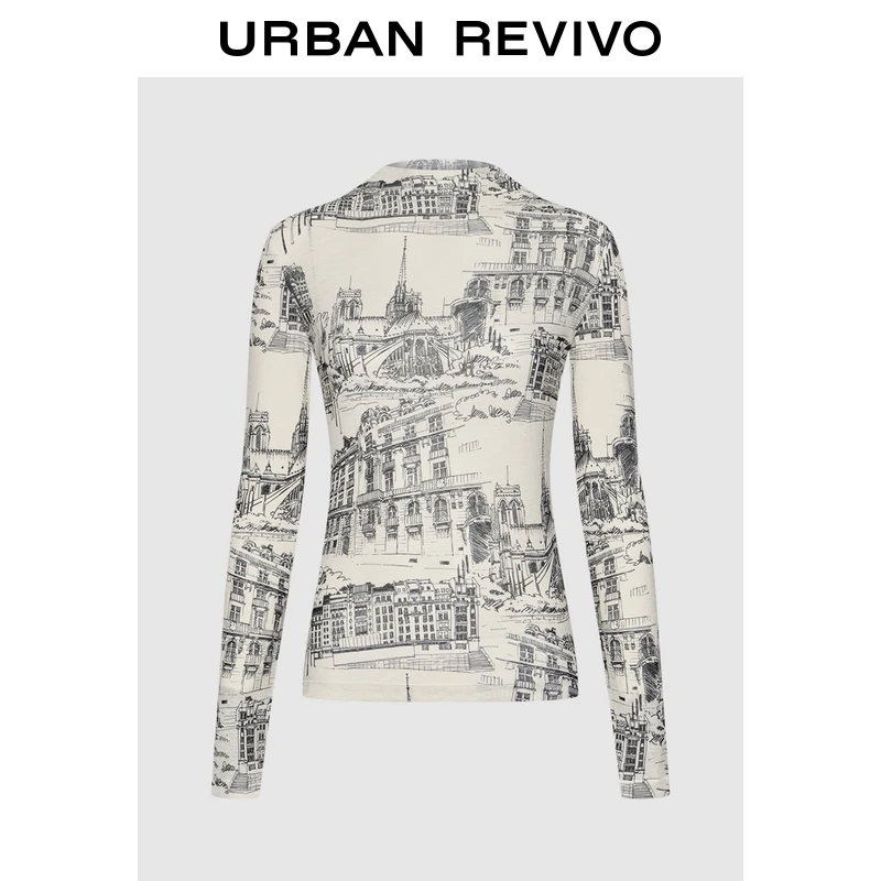 UR2025秋季新款女装都市休闲感建筑印花长袖T恤UWU450014